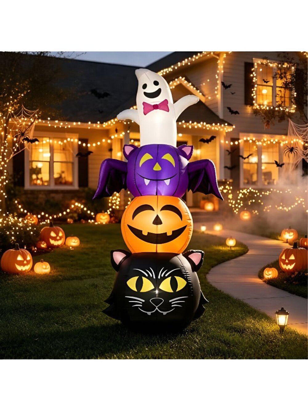 6 FT Halloween Inflatable Ghost Bat Pumpkin and Cat Stacking Yard Decor